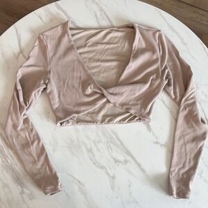 Tan CSB Long Sleeve Crop Top